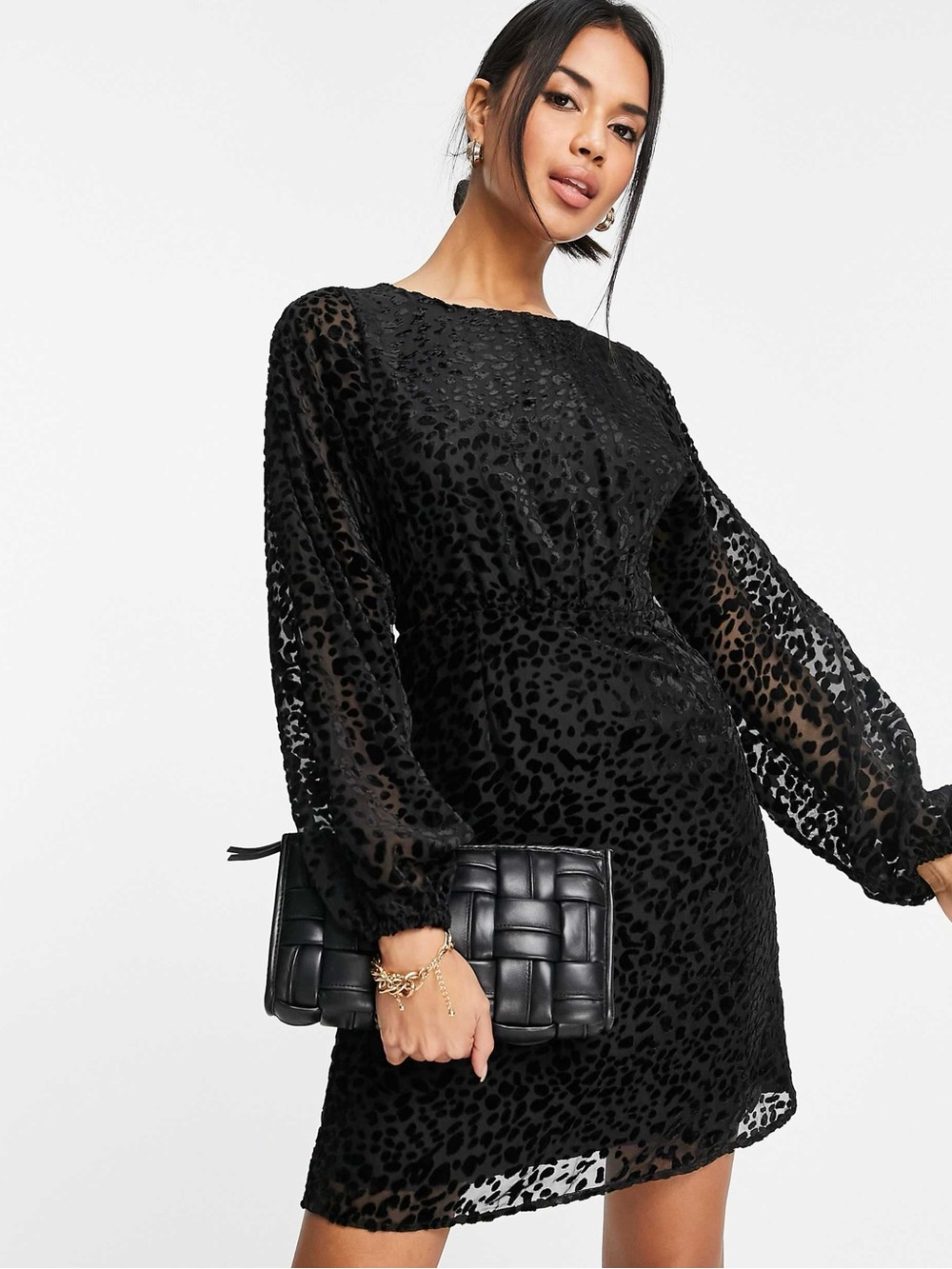 Y.A.S. Burnout Leopard Velvet Mini Dress Date Night LBD Size Small